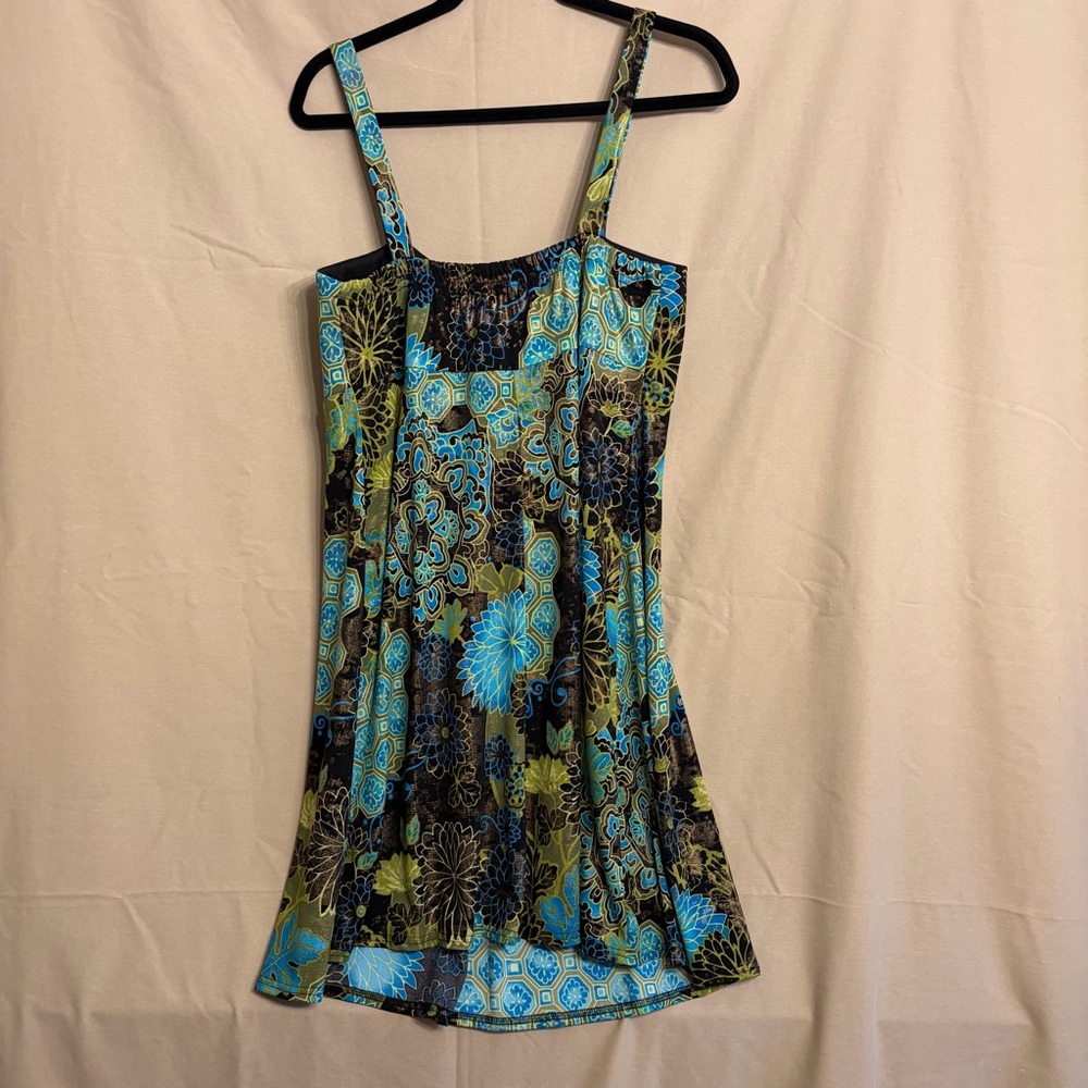 R & M Richards 14 Vintage Blue/Green Floral Baby Doll Fit/Flare Y2K Party Dress - Picture 7 of 8